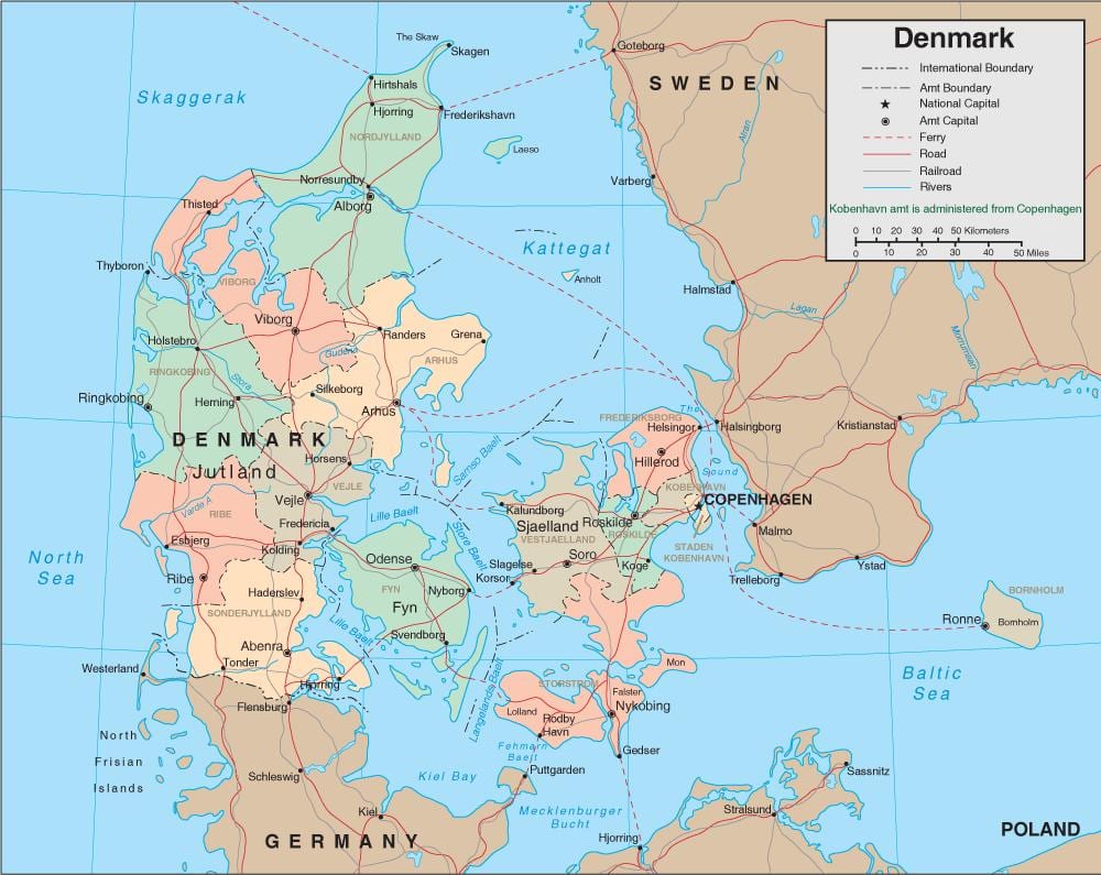 Mapa de dinamarca de ferry 