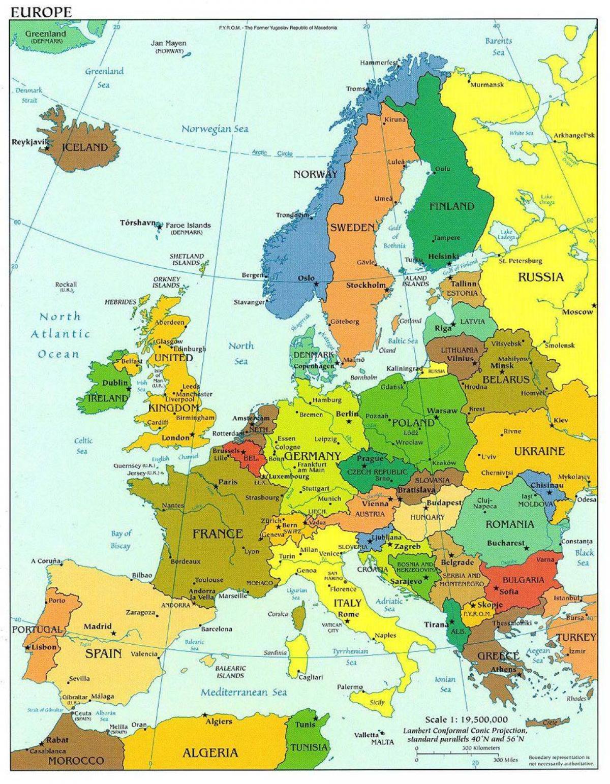 mapa de europa mostrando dinamarca