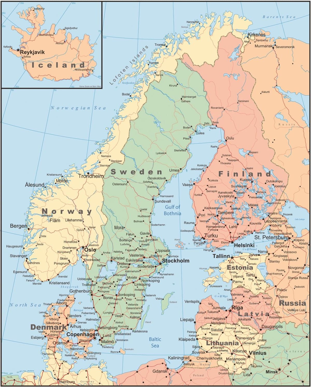 mapa de dinamarca e os países veciños