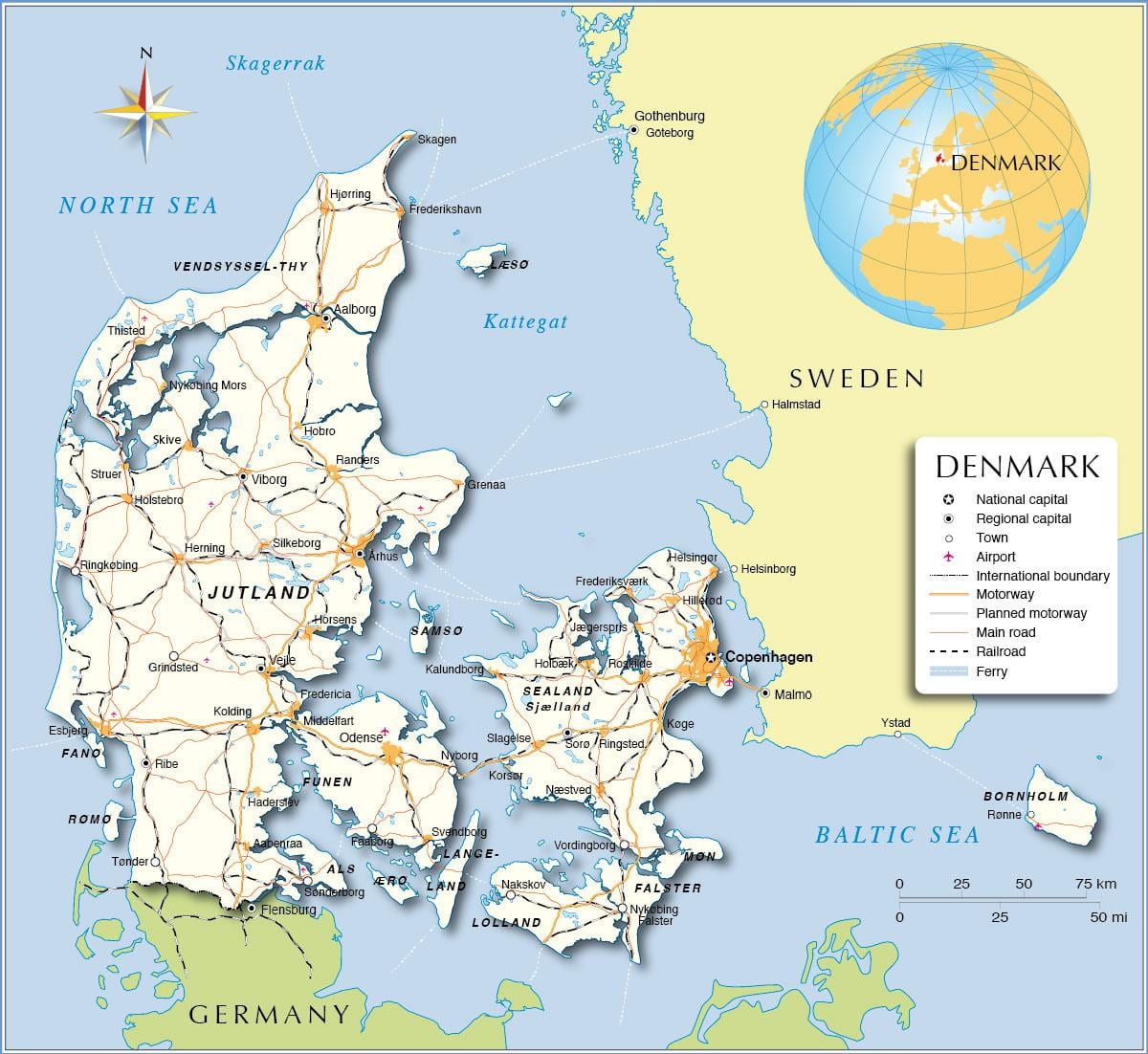 Mapa de dinamarca portos