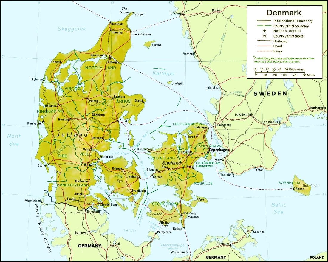 Mapa de dinamarca xeografía 