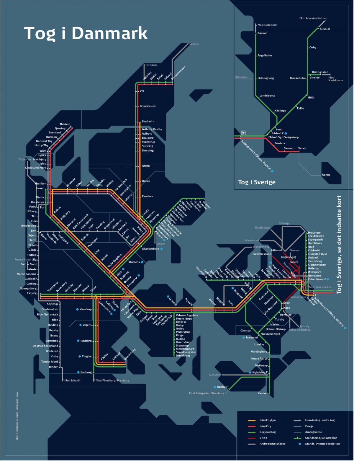 Mapa de tren de copenhague, dinamarca